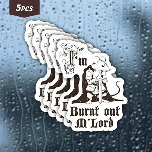 5Pcs "Burnt Out M'Lord" Knight Mouse Waterproof Vinyl Sticker, Medieval Fantasy Self-Adhesive Decal, Suitable For Water Bottles, Laptops, Notebooks, Ideal For Fantasy Fans, TTRPG Players And Burnout Humor Enthusiasts, Self Adhesive Stickers, Sticker Packs