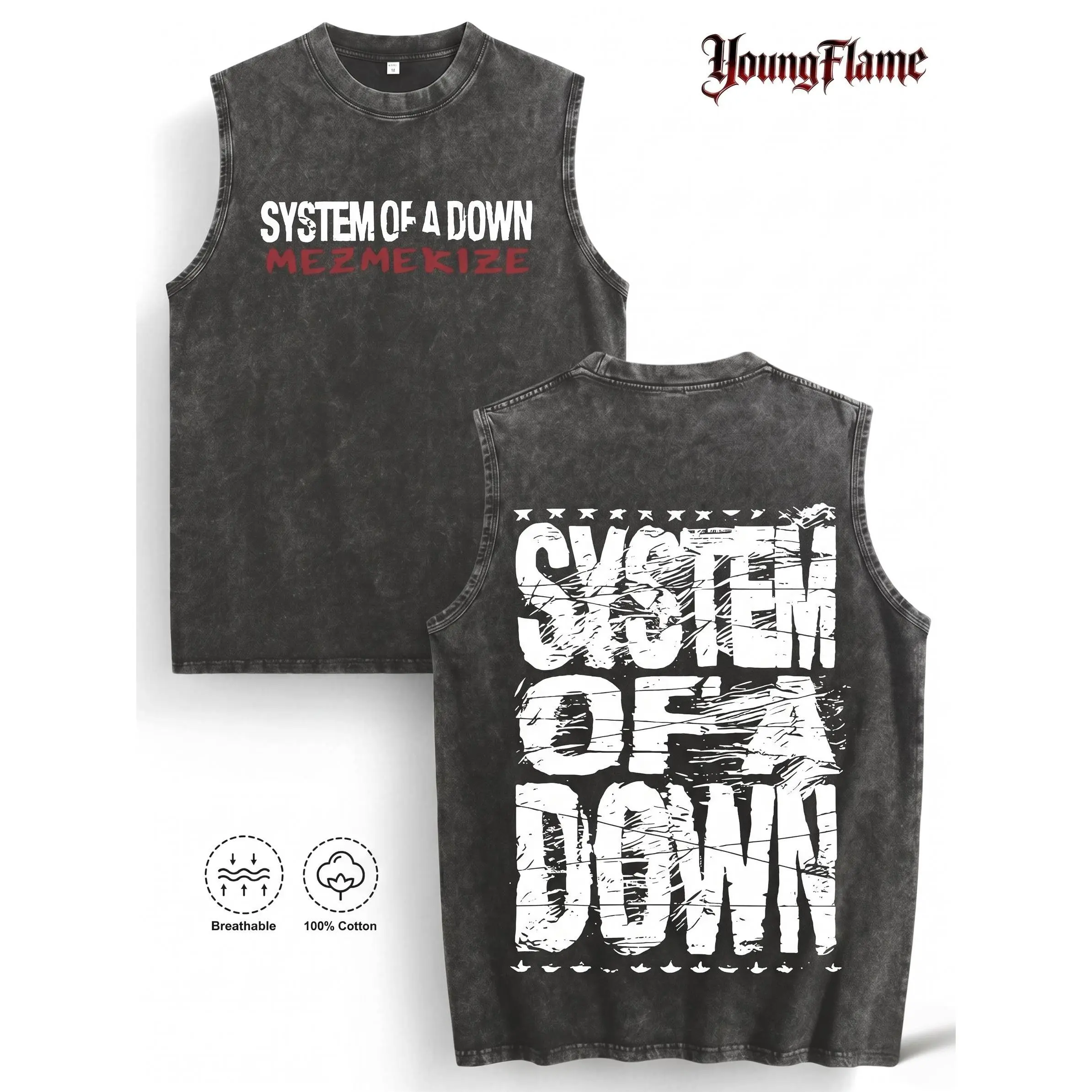 Sleeveless Graphic T-Shirt, Vintage 90s Nu Metal Band Style, Unisex Retro Rock Streetwear in Breathable 100% Cotton, Tshirt