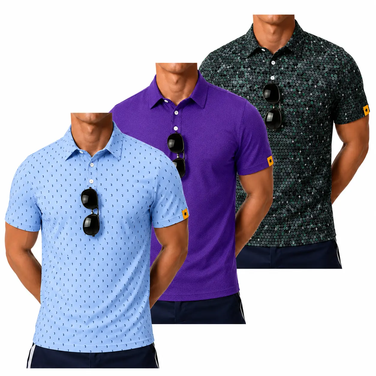 ZITY Mens Golf Polo Shirts Short Sleeve UPF 50+ Moisture Wicking Tshirt | Print Pattern, Machine Wash, Quick Drying, Breathable, Stretchy, Soft, Casual, Daily, Office, Athletic, Tennis, Outdoor, Work
