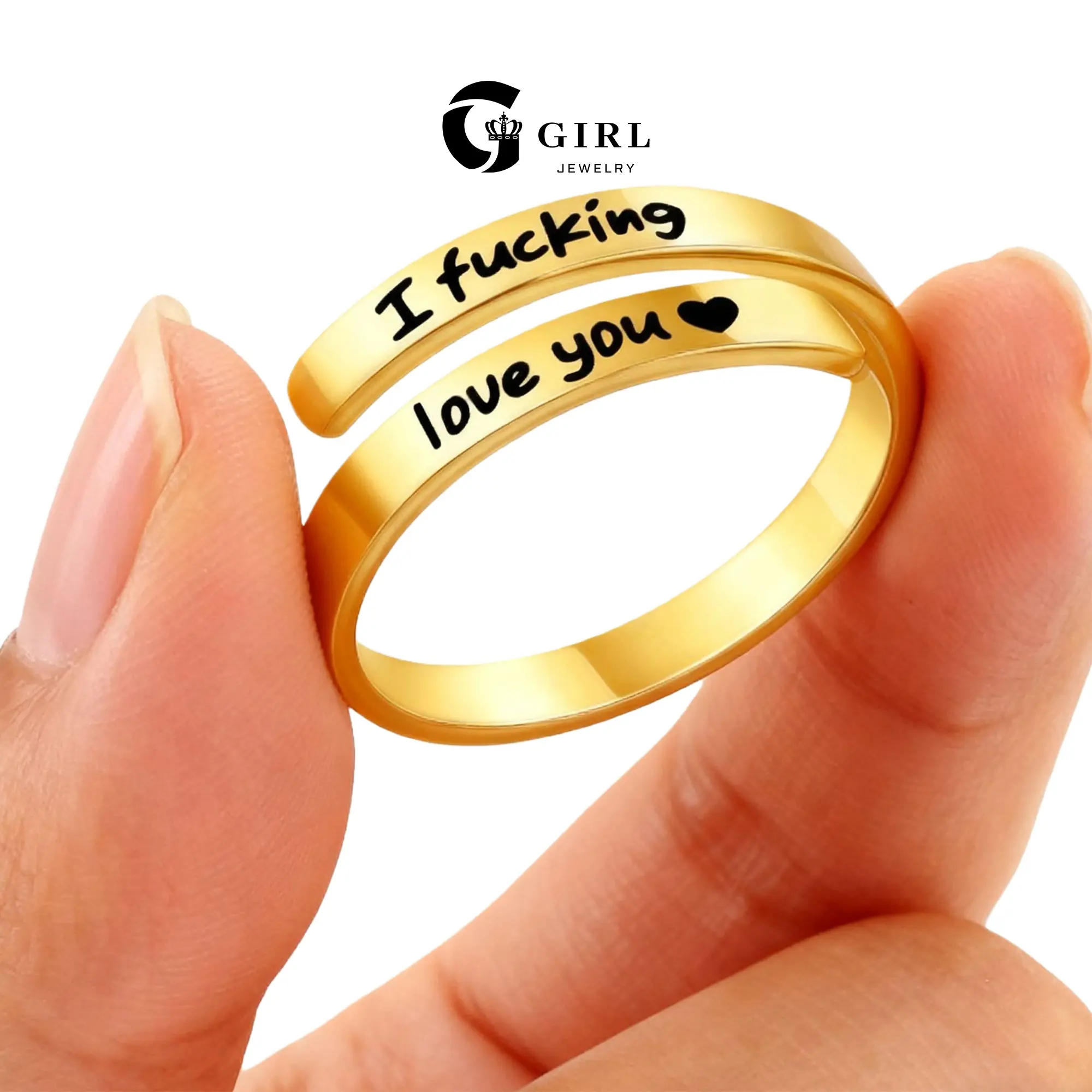 GGIRL I Fucking Love You Ring Adjustable Multi-colour Non-tarnished Stainless Steel Love Promise Ring for Women and Men Stacking Opening Engraved Heart Spiral Wrap Twist Ring Romantice Jewellry Gift for Wife/Girlfriend on Daily/Valentain's Day