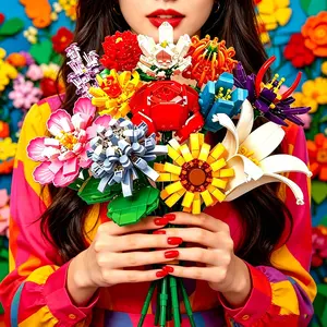 1064pcs 12-In-1 Building Block Flower Bouquet, DIY Creative Assembly Home Decor Toy, Desktop Decoration, Christmas Valentine Gift