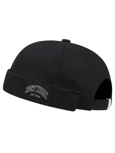 1 Piece Minimalist Solid Color Letter Patch Decor Docker Hat, Brimless Logo Cap, Adjustable Casual Docker Hat, Fashion Clothes Accessories For Men & Women