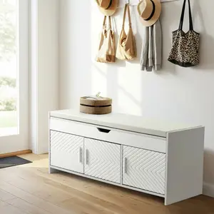 Entryway Storage Bench, Shoe Storage Bench with Cushioned Seat & Hidden Compartments, Shoe Cabinet Bench for Bedroom, Hallway, and Compact Spaces, Light Gray/Black