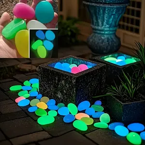 31-pack Extra Large Dreamy Glowing Pebbles, 4.5 cm Diameter Stones for Garden Landscaping, Pathway Decor, Fish Tanks and Starry Sky Scenes, Romantic Night Light Garden Accessories for Home and Outdoor Decoration
