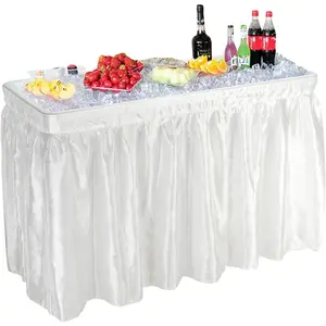 Karlhome 4 FT Folding Ice Cooler Table with Matching Skirt & Drain, Portable Party Beverage Buffet Colder Server for Family Picnic Camping BBQ Wedding (White)