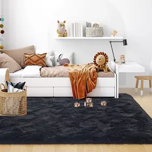 Ultra Soft Black Rugs for Bedroom 4x6 Feet, Fluffy Shag Area Rugs for Living Room, Large Comfy Furry Rug for Boys Kids Baby Room Decor, Non Slip Nursery Rug Modern Indoor Fuzzy Floor Carpet