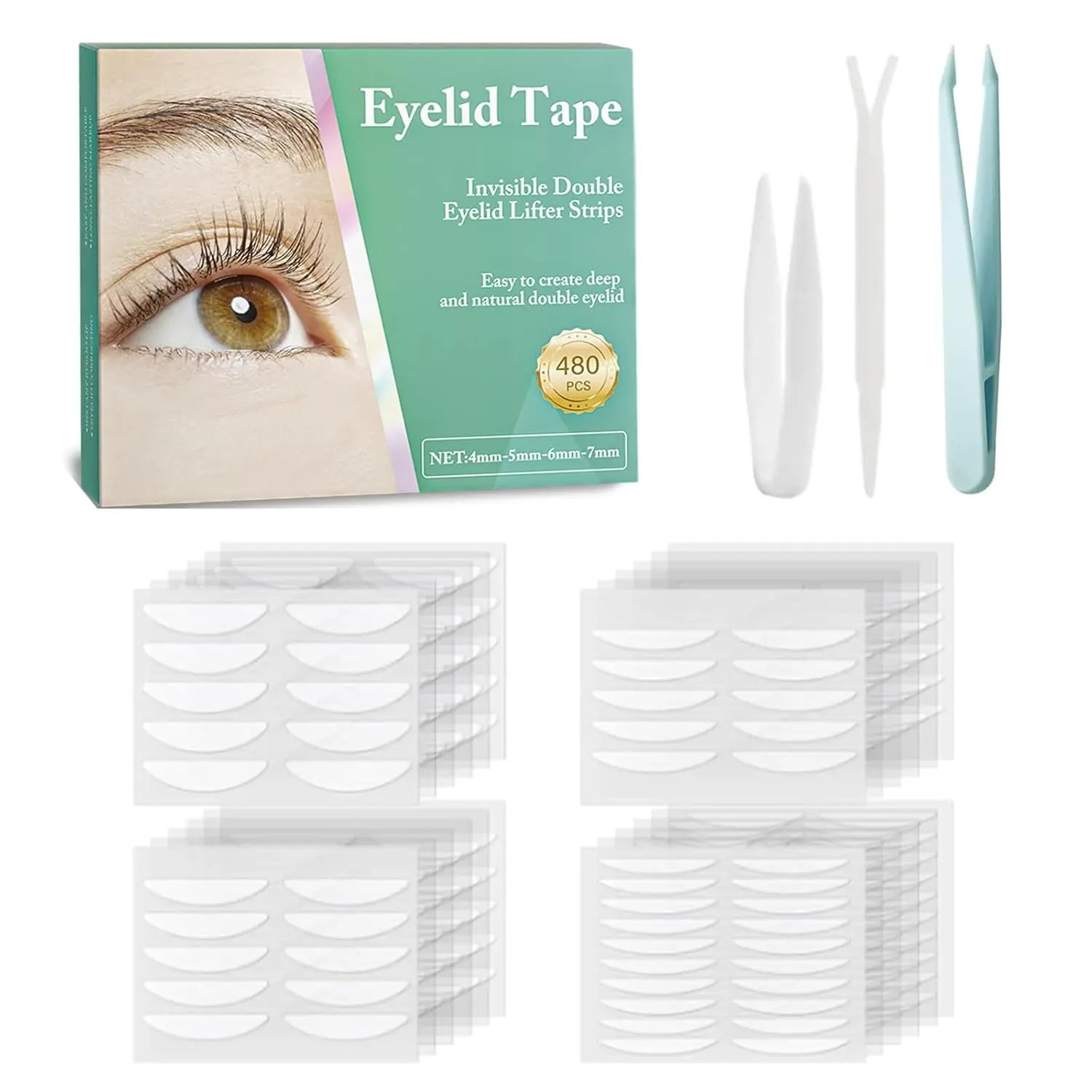 Invisible Eyelid Tape Eyelid Lifter Multi-Pack - 480 Pcs Latex-Free Medical Gel Fiber Cosmetic Strips, Waterproof, Long-Lasting, Puffiness-Preventing, Natural Look, Instant Lift for Hooded Eyes, All Skin Types, Makeup Tool Gift for Sister, Eyelid Adhesive