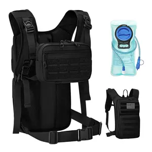 Tactical Hydration Backpack with 2L Water Bladder & Detachable Pouch for Hiking Cycling & Camping USA Flag Design 900D Polyester Ergonomic Fit