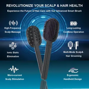 1pc Multifunctional Pneumatic Cushion Hair Massage Comb,with 12,000 times/minute high frequency vibration + 12 automatic massage mod Fit for men, women and seniors