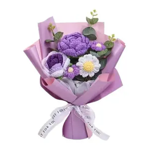 Handmade Crochet Flower Bouquet, Roses Paired with Small Daisies and Eucalyptus Bouquets,Everlasting Wool Roses, Gifts for Her During Graduation Season, Atmospheric Commemorative Bouquets for Graduation, Teachers' Day, Mother's Day and Anniversaries