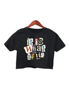 Women's Letter Print Round Neck Crop Tee Top, Fashion Casual Streetwear Crew Neck T-shirt for Daily Holiday Vacation Outdoor Wear, Ladies Clothes for Summer, Womenswear