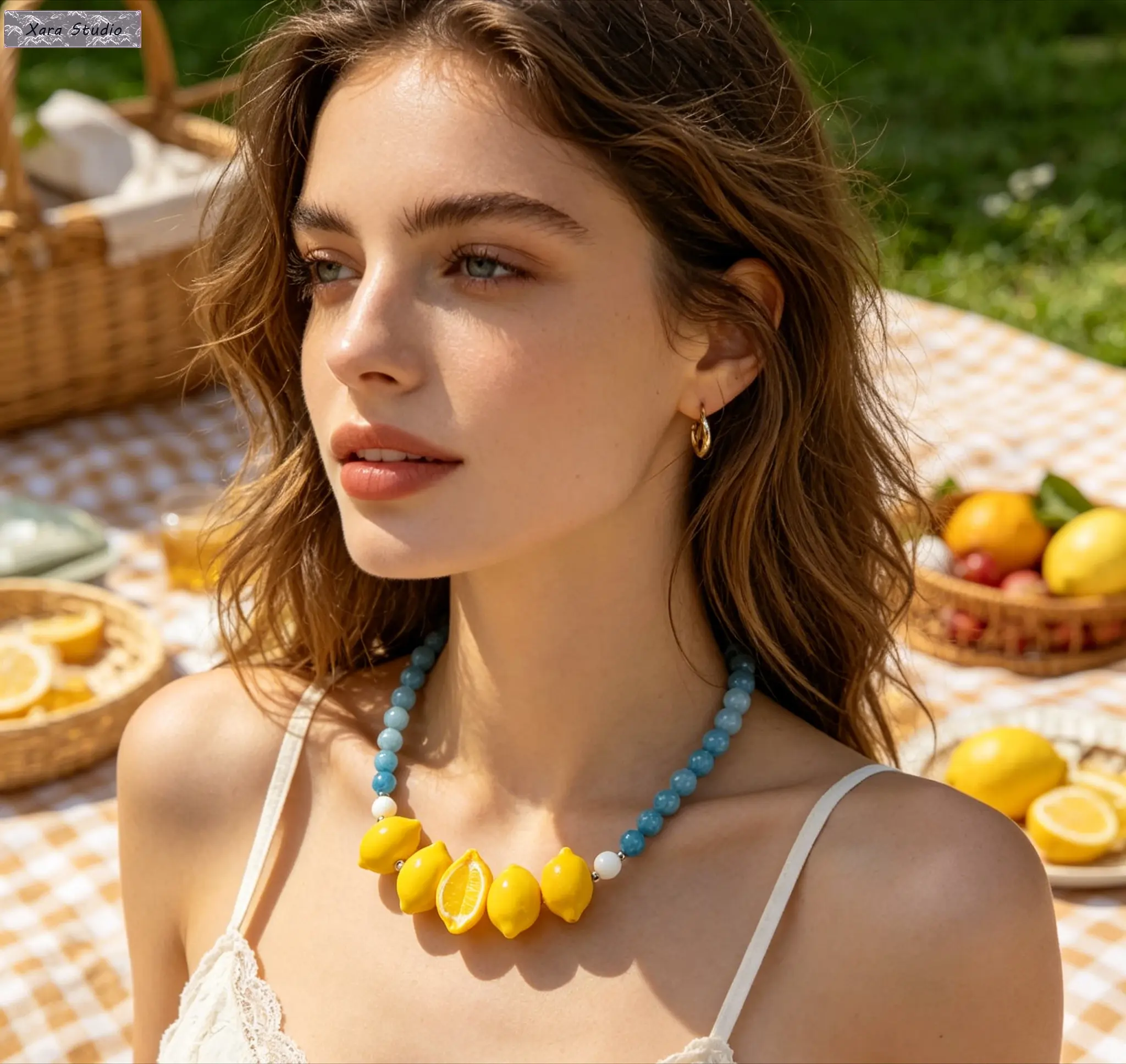 Y2K Colorful Fruit Beaded Necklace Cute Cherry Peach Pendant Choker for Women Retro Aesthetic Statement Jewelry Handmade Layering Neck Chain for Summer Beach Vacation Party Outfit