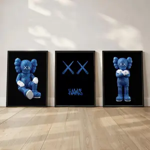 Blue KAWS Figure Graffiti Art Print Set 3 Poster