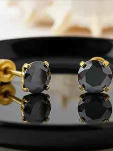 1pair 0.5 Carat Classic Round Cut Black Synthetic Moissanite Golden Four-claw Stud Earrings with Fashionable Design, It Exudes Nobility in Formal Settings and Is An Excellent Gift for Festivals