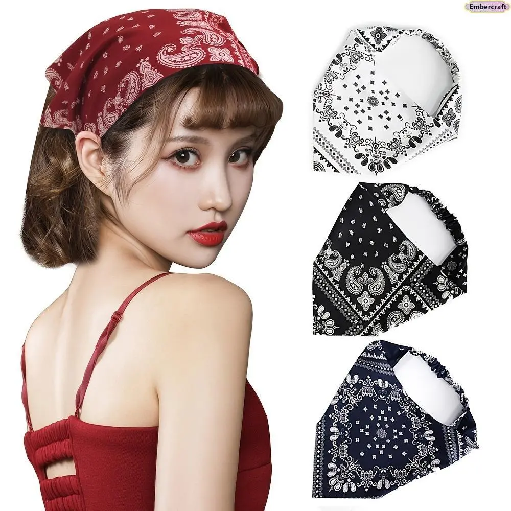 Unisex 3-Pack Boho Paisley Chiffon Headbands - Elastic Twist Triangle Top Scarf Hair Accessories, Headbands for Women for Daily Wear & Festivals, Boho Hair, Assorted Hair Accessories