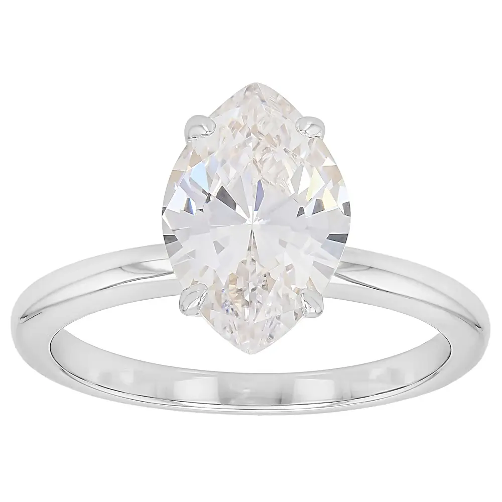 JTV Marquise Cut White Cubic Zirconia Rhodium-Plated Sterling Silver Solitaire Ring, 2.76ct Plain Artificial Gemstone Ring