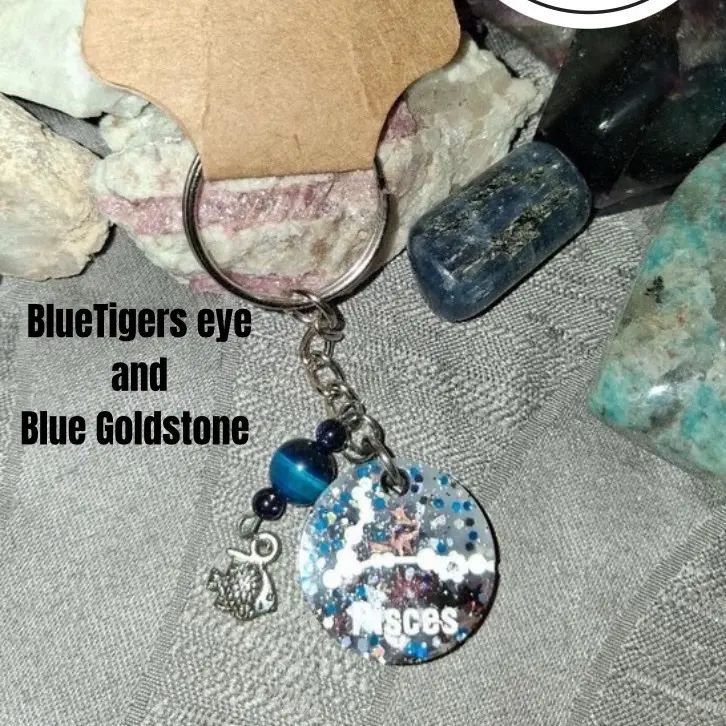 Zodiac Keychain Set with Blue Tigers Eye Charm, Multi-Piece Astrological Accessory for Personal Use or Gifting