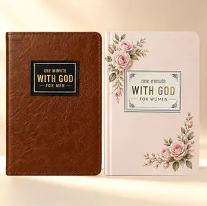 One Minute With God Devotional Set for Men & Women,365 Devotions in Brown Faux Leather, Portable Reflection Book,Bible Study & Prayer Notebook,Perfect Couples or Christian Gift, Birthday Gifts, Father's Day Gift