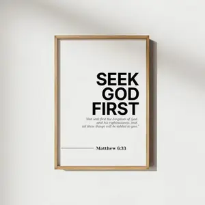 Minimalist Matthew 6:33 Seek God First Bible Verse Artwork Print - Waterproof Christian Photo, Wood-Included Home Decor Gift for Kitchen & Room (Home Supplies, Posters & Prints) Wall Art