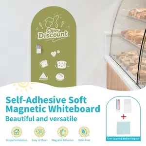 Olive Self-Adhesive Soft Magnetic Whiteboard, Smooth Writing Surface, Includes Storage Box & Accessories, Ideal for Home Office Use