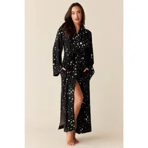 Kaia Cloud Jersey Kimono Robe in Black Stars