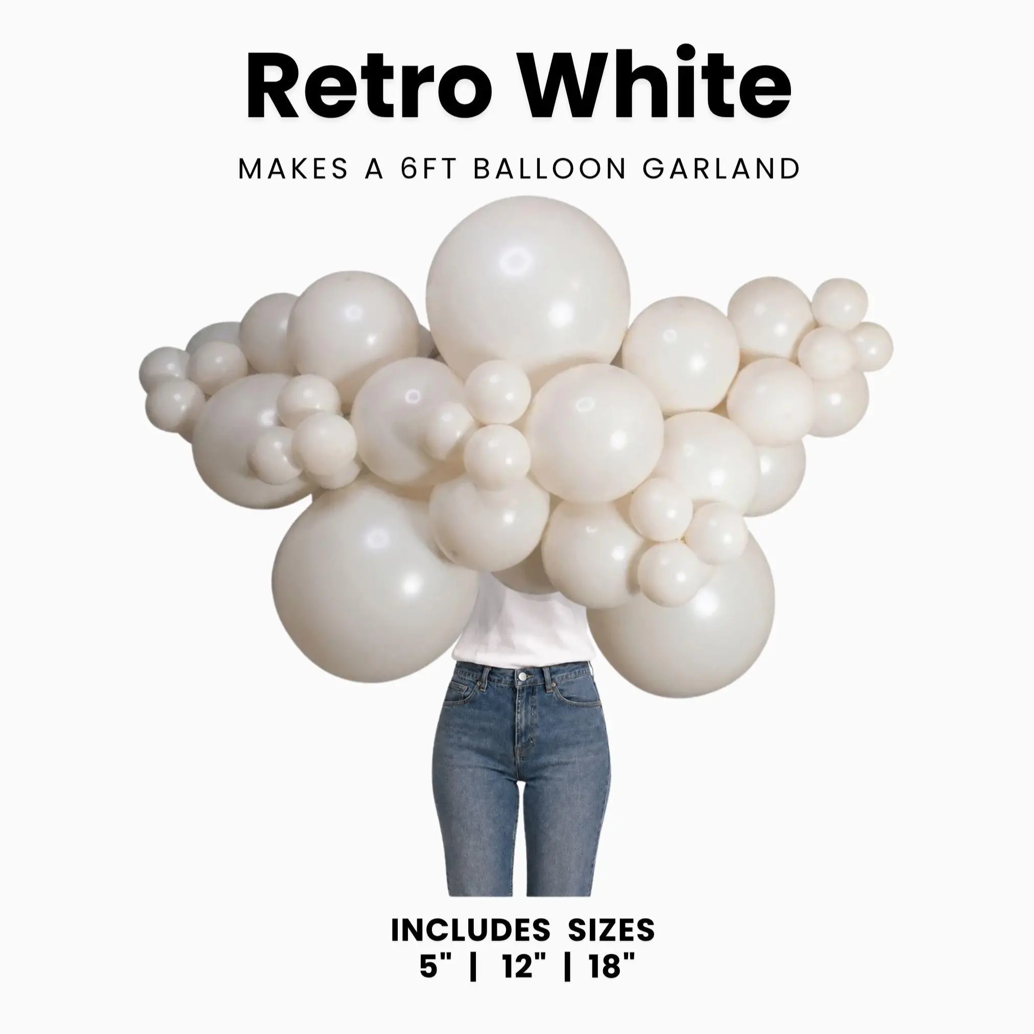 Retro White Balloon Pack with Optional Add-Ons