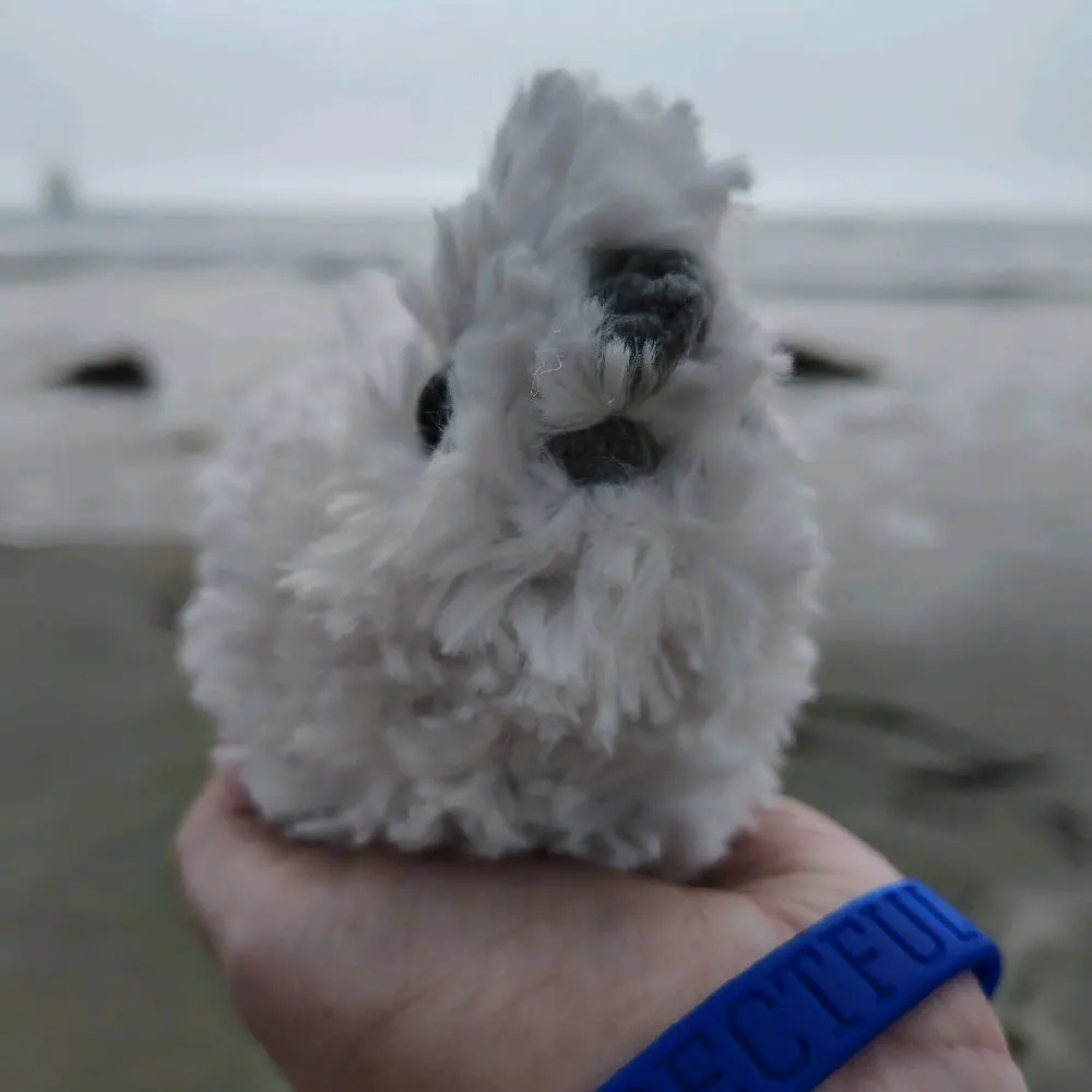 Crochet Silkie Chicken Plush Fluffy Faux Fur Hand Held Plush and Decor