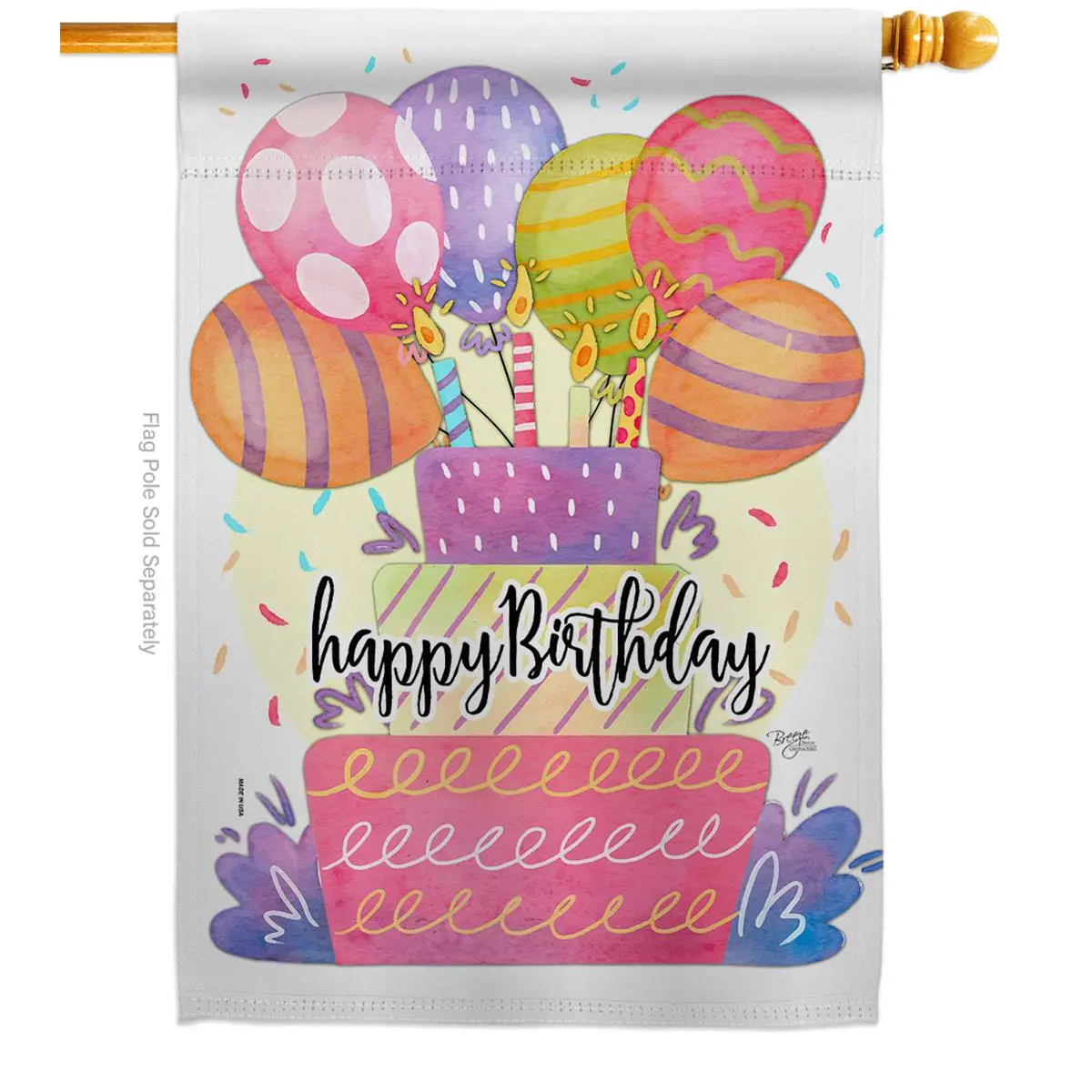 Breeze Decor H115182-BO 28x40in Eco-Friendly Print Happy Birthday Balloon House Flag, Double-Sided Vertical Hanging Banner, Weather-Resistant Outdoor Party Garden Yard Home Supply Gift
