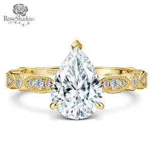 ROSESHADOW 2.0CT Moissanite Pear Cut Ring Vintag Anniversary Promise Wedding Engagement Ring 925 Sterling SilverGift for Her Women