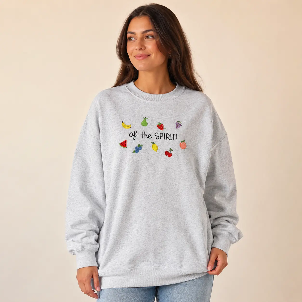 Fruit of the Spirit Embroidered Sweatshirt for Women, Christian Faith Crewneck, Bible Study Church Gift