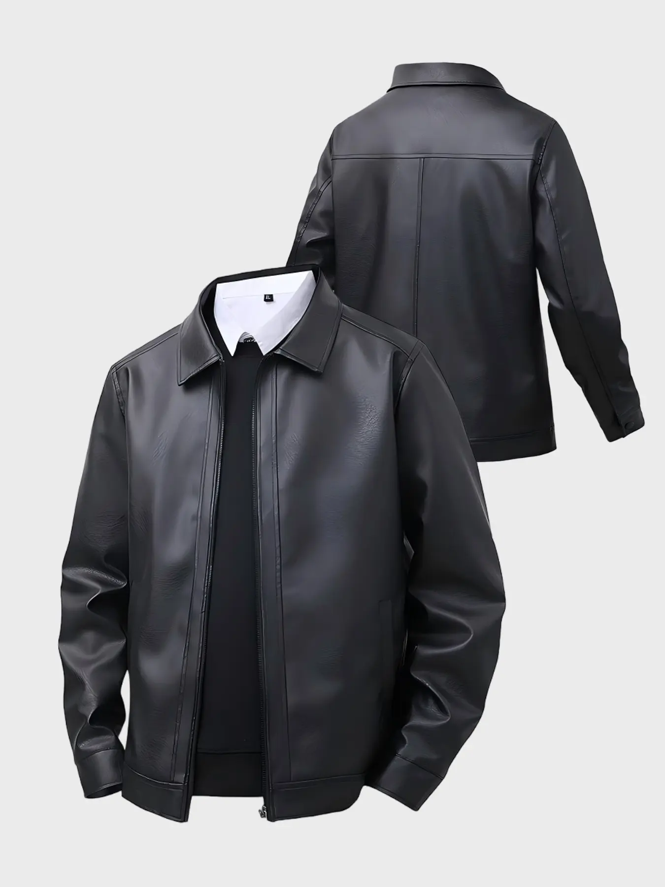 Men's Spring & Fall Thin Leather Jacket, Solid Color Fashion Business Coat, Casual Daily Wear, Commuter