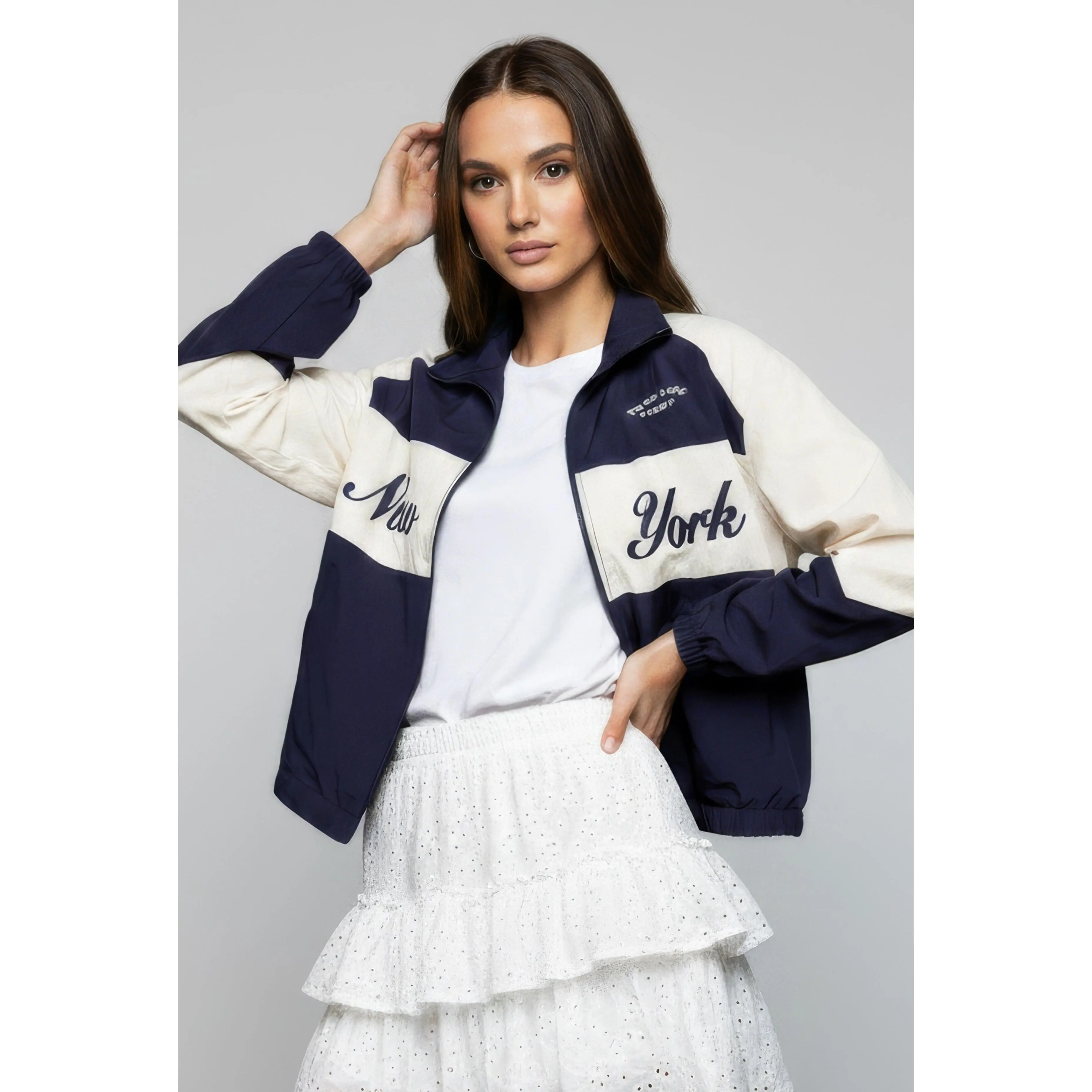 Color Block Graphic Nylon Windbreaker Jacket