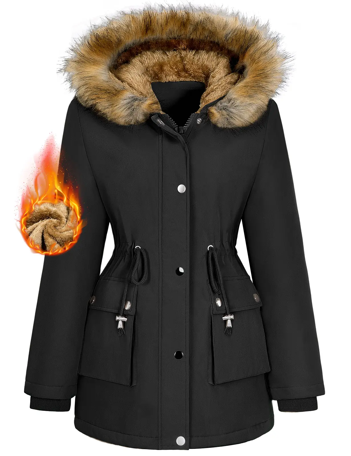 FASHORA Women's long-sleeved autumn and winter short down jacket, with hood for going out, basic parka, jacket, hooded jacket, girls zipper jacket,  long-sleeved puffy jacket, stand-up collar zipper