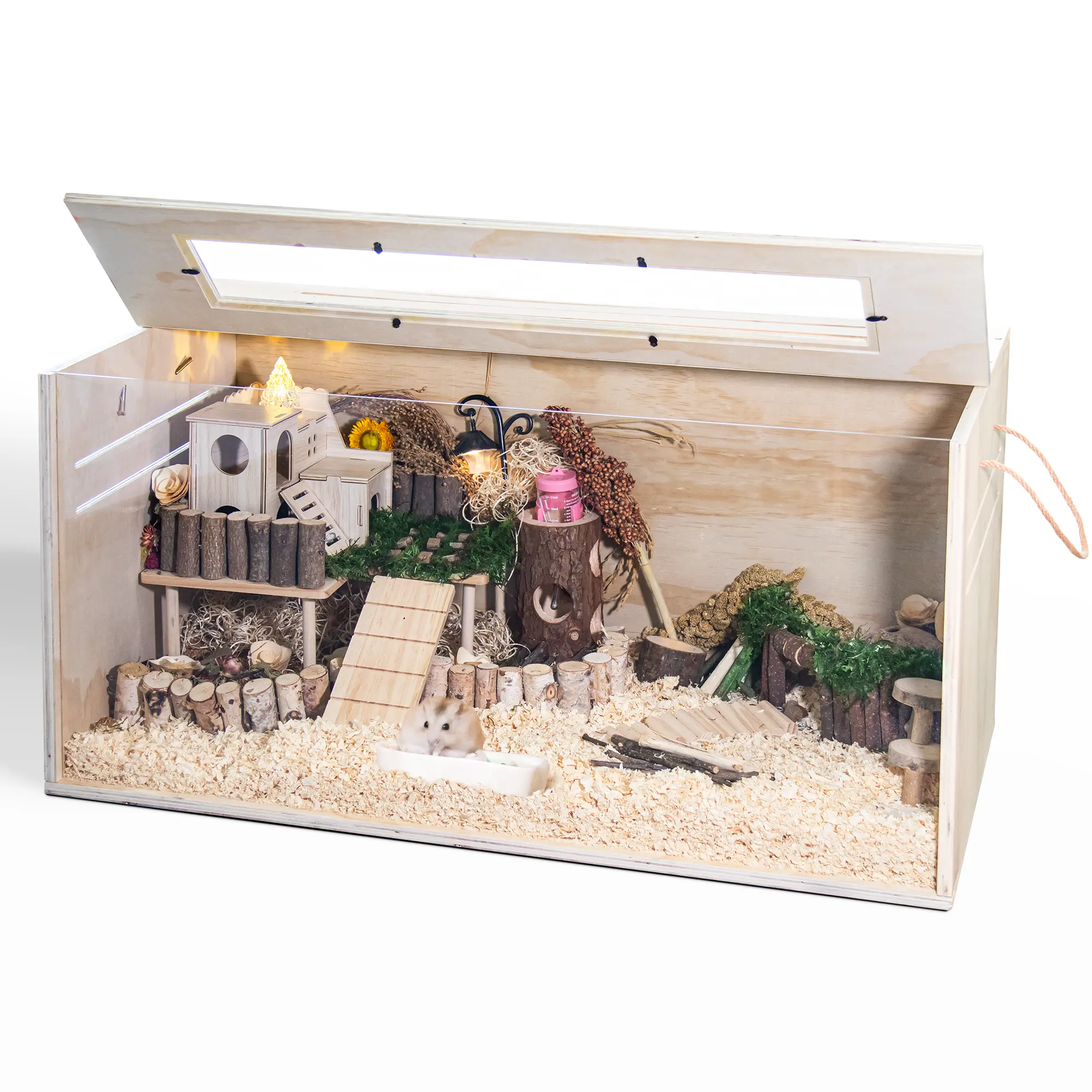 TSYPAIRS 32" Chewproof Wooden Hamster Cage, Small Animal Habitat with Openable Top & Clear Acrylic Panels, Multiple Base Style Options