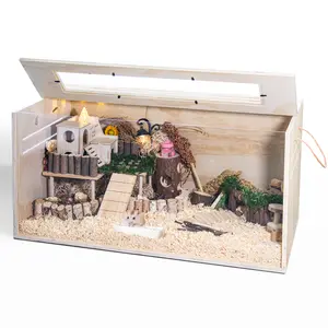 TSYPAIRS 32" Chewproof Wooden Hamster Cage, Small Animal Habitat with Openable Top & Clear Acrylic Panels, Multiple Base Style Options
