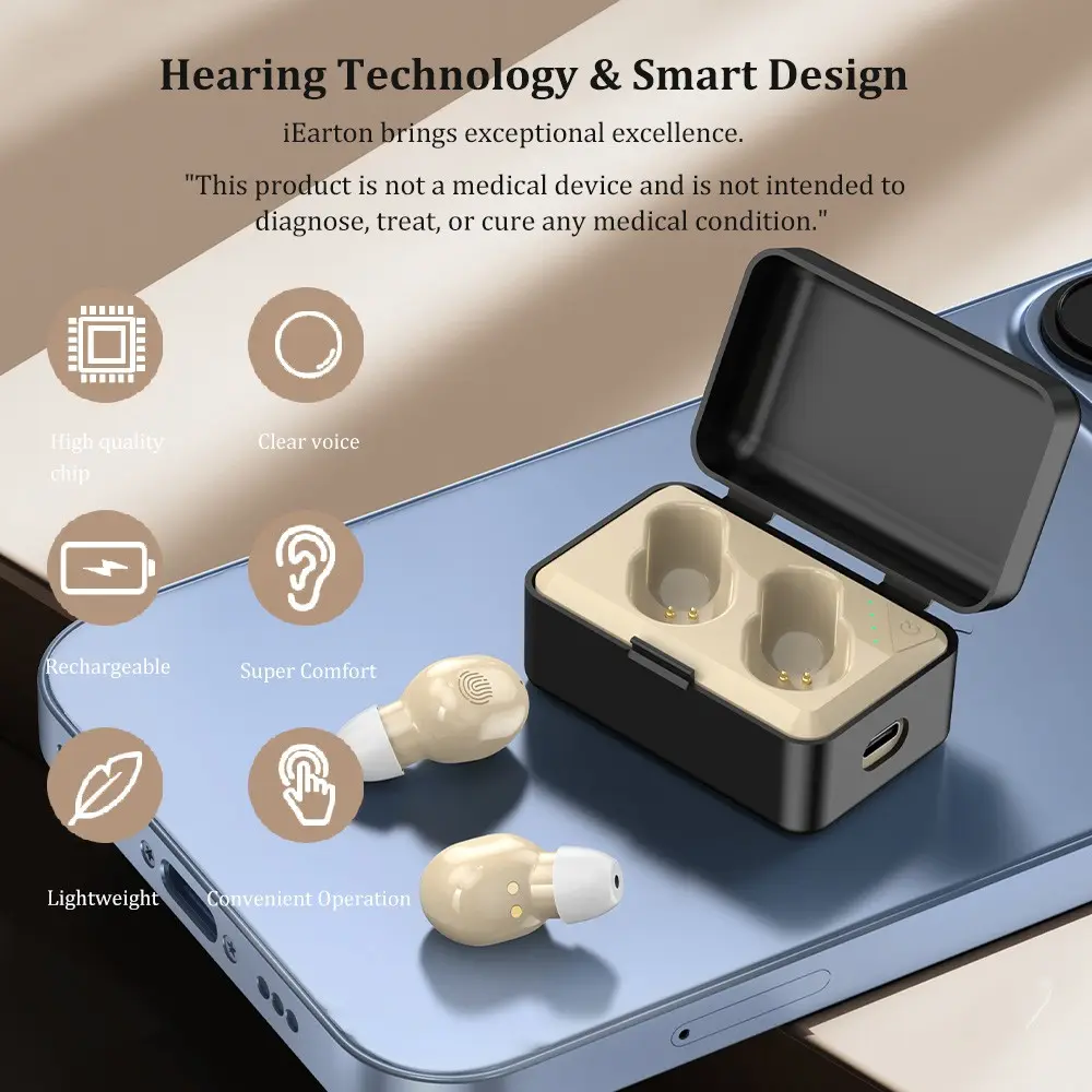 2pcs In-Ear Sound Amplifier Earphones, Personal Audio Booster with Charging Case, Left Right Wear, Abs Material, Adult Use