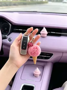 Multicolor Ice Cream Cone Pom-Pom Keychain, Detachable Multi-Function Key Ring, Fashionable Accessory for Bags, Cars, Keys, Cute Keychain Accessory