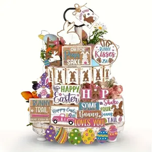 Easter Bunny Table Centerpiece Decorations, Colorful Easter Egg Home Decoration, Spring Farmhouse Wooden Sign, Party Display, Wall Art, Wooden Decorative Ornaments