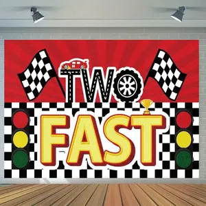 Racing Themed Birthday Party Background Banner, Indoor Backdrops, 1 Count Traffic Light & Checkered Pattern Birthday Party Decoration, Wall Decoration for Home Living Room Bedroom, Ornaments