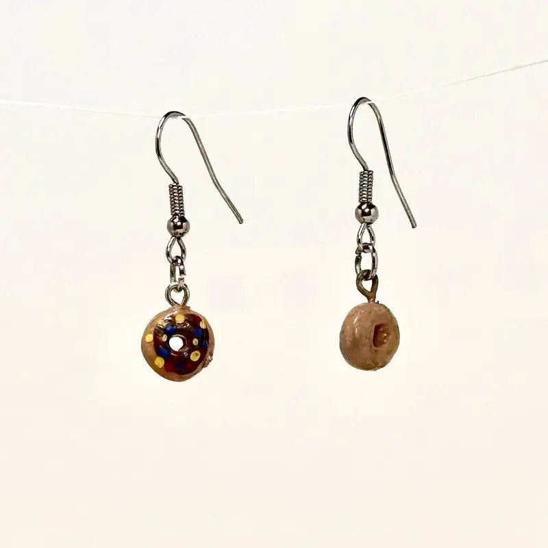 Donut Earrings - Unique Design with Colorful Donut Charms on Silver Hooks