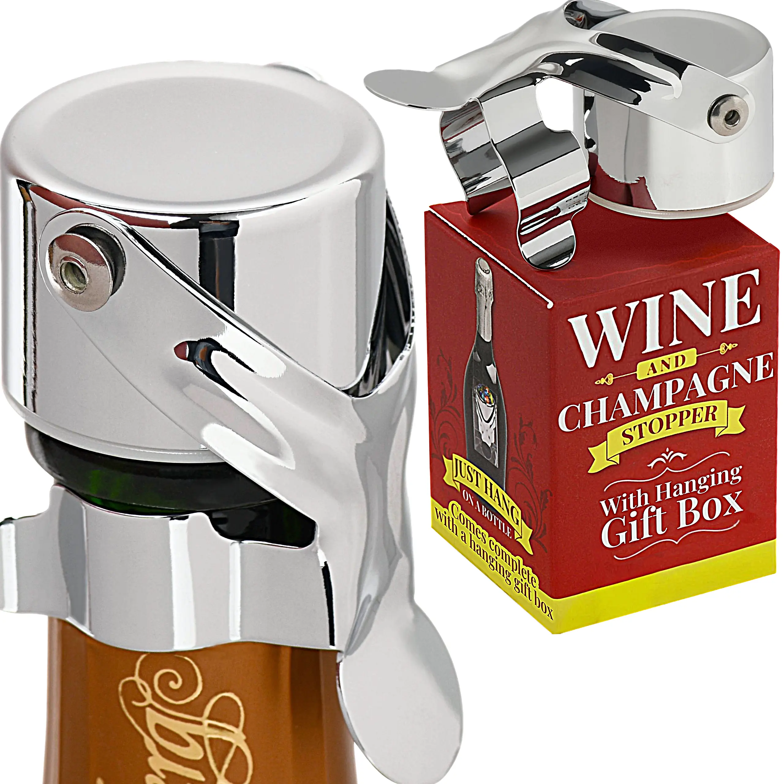Champagne Stopper for Champagne & Wine – A Great Gift - Includes a Hanging Gift Box, Airtight & Stainless Steel, Preserves Taste & CO2, Pro Grade