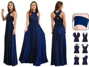 Bridesmaid Infinity Dress - Convertible Navy Blue Maxi Bridesmaid Dress, Machine Washable, Viscose Spandex Blend, Suitable for Various Occasions - Tube, Womenswear