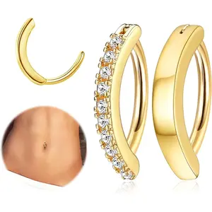 14G surgical steel reverse navel clicker jewelry, hypoallergenic CZ cubic zirconia body piercing ring, durable elegant abdominal navel ring for women