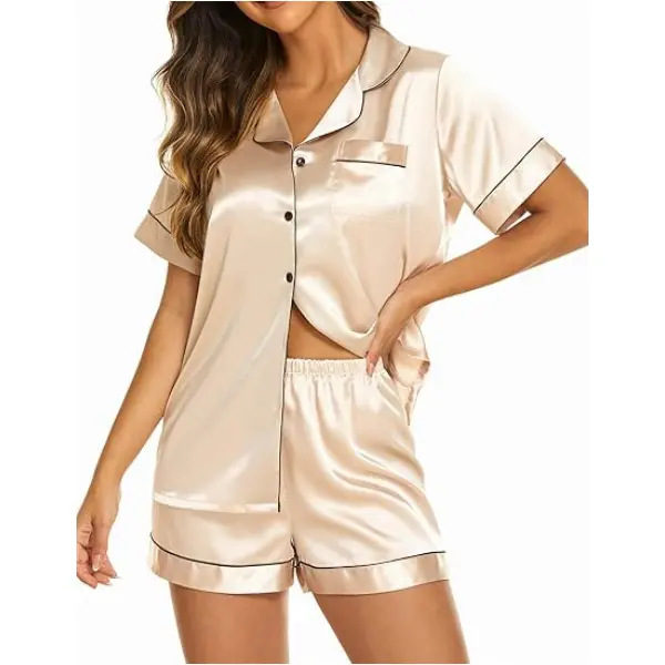 Ekouaer Women's Silky Soft Basics 2-Piece Pajama Set - Short-Sleeve Button-Down Shirt, Above-the-Knee Elastic Solid Color Fabric Shorts for Loungewear Sleepwear