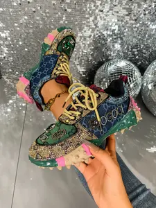 A pair of women's sequin casual sports shoes, letter mesh design, comfortable walking shoes, non-slip outdoor footwear, Versatile walking shoes, Trendy walking shoes, a must-have sparkling shoe style for fashion enthusiasts in all seasons
