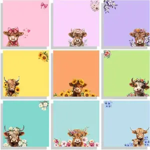 9Pcs Highland Cow Sticky Notes Set Charming self-adhesive memo pads Super-strong adhesive memo cards Office decoration gift Student, teacher and school supplies 7.62 x 7.62 cm Sticky Labels