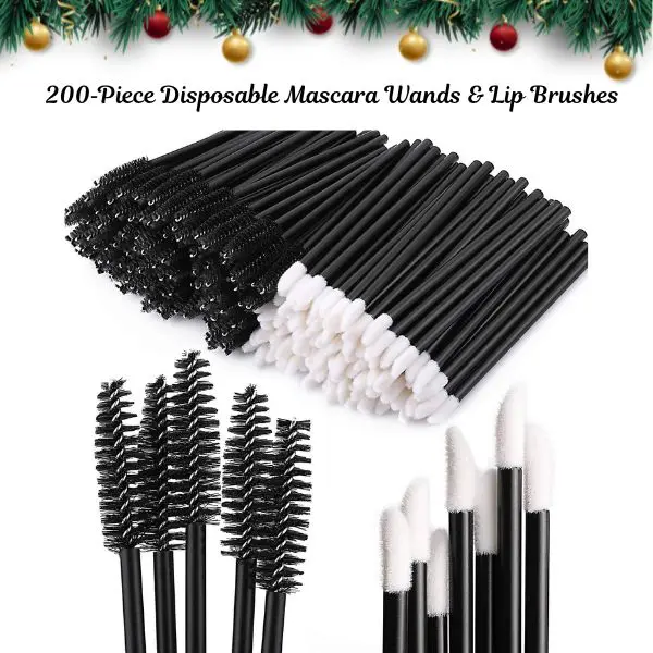 200‑Piece Disposable Mascara Wands & Lip Brushes – Black Spoolies and Lipstick/Lip Gloss Applicators for Eyebrow, Eyelash Extensions & Makeup Kits for Christmas Gift