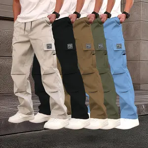 Men’s spring–autumn work pants, multicolor fashion design with pockets; stylish casual straight-leg long trousers; fitted cut with medium-weight fabric.