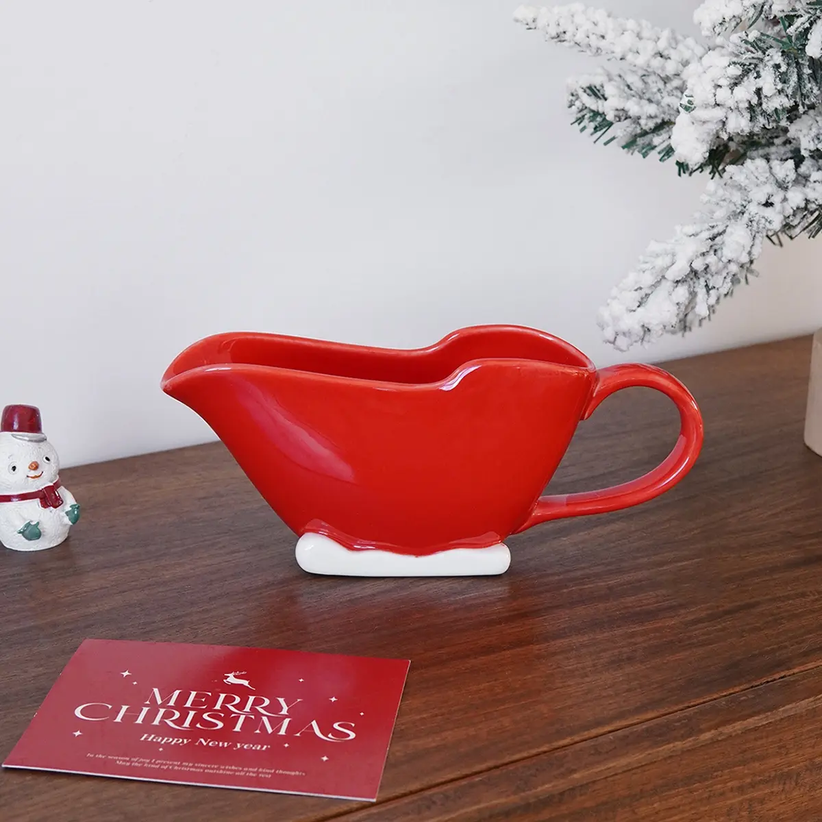 Christmas Ceramic Sauce Boat, Creative Sleigh Design, Ceramic Meat Juice Bowl, Microwave & Dishwasher Safe, for Turkey Gravy, Salad Dressing, Ceramic Salad Bowls, Kitchenware Ceramics