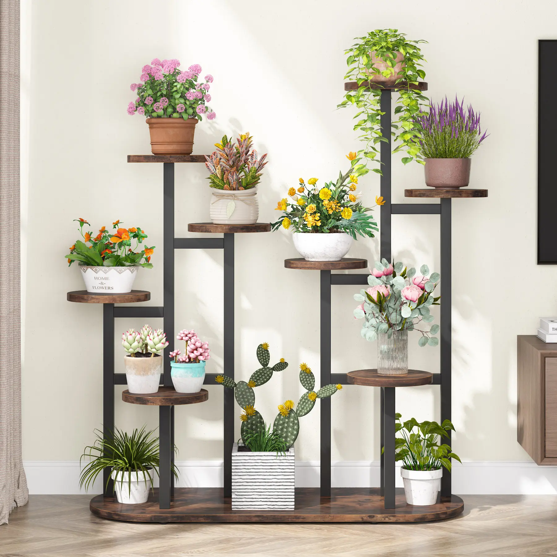 Tribesigns  Plant Stand Indoor, Multi-Tiered 11 Potted Plant Shelf Flower Stands, Tall Plant Rack Display Holder Planter Organizer for Garden Balcony Living Room, Rustic Brown selfmountingshelf
